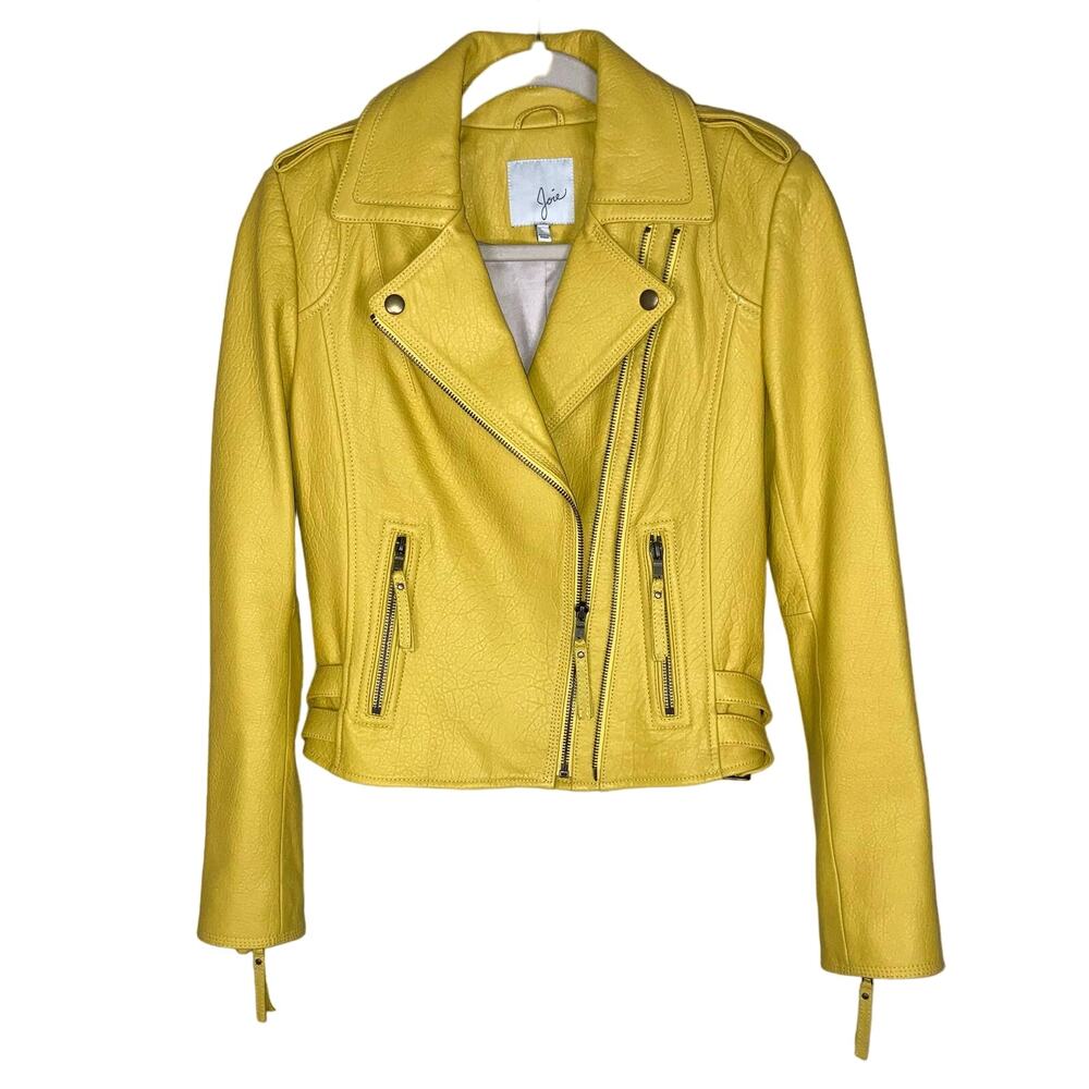 Joie Leolani Lamb Leather Moto Jacket Cornsilk Yellow Asymmetric Front Zip Small